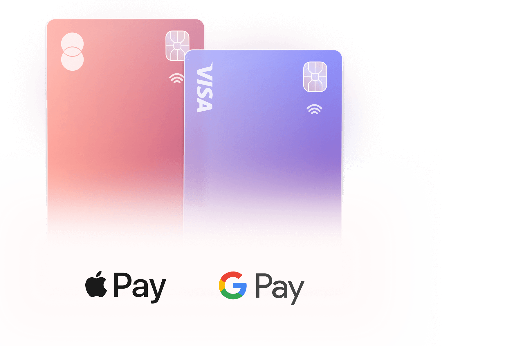 Apple Pay and Google Pay logos with Visa cards in the background showing contactless payment options